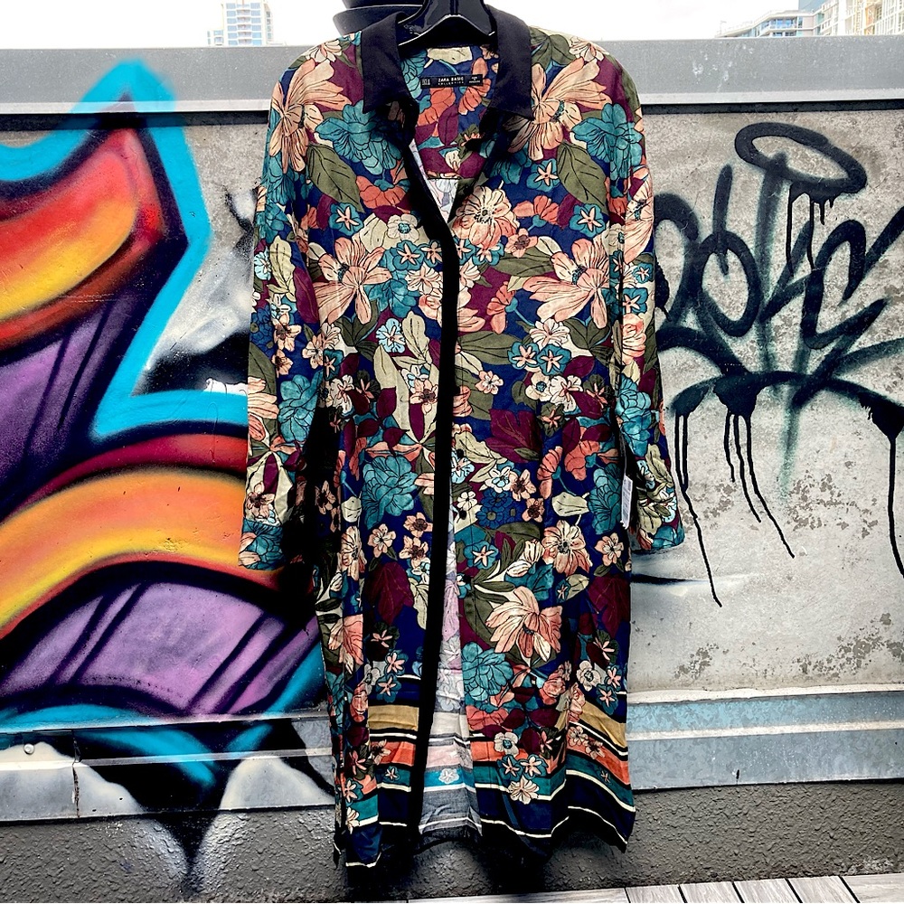 Zara Floral Shirt Dress with Pockets